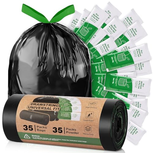 Camping Toilet Bags Poo Gel Set 35 Count Portable Toilet Bags with 35 Count Camping Toilet Gel 10 Gallon Composting Toilet for Portable Outdoor Hiking