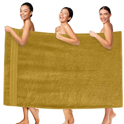 Image of Elegant Comfort Three Line Popcorn Extra Large Luxury Bath Towel - 40 inch x 80 inch inch, Premium Hotel Spa Quality 1 Piece Oversized Bath Sheet 100% Turkish Cotton Super Soft Highly Absorbent, Amber Gold