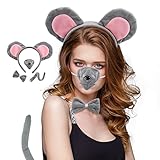 4 Pieces Mouse Animal Costume Set Bunny Ears Nose Tail and Bow Tie Bunny Accessories for Kids Easter...