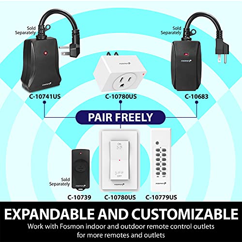 Fosmon Wireless Remote Control Electrical Outlet Switch (5 Pack + 2 Remotes) -Etl Listed, (15A, 125V 1800W) Remote Light Switch Outlet Plug For Lamp, Lights, Fans, Household Appliances, Expandable #TOP5