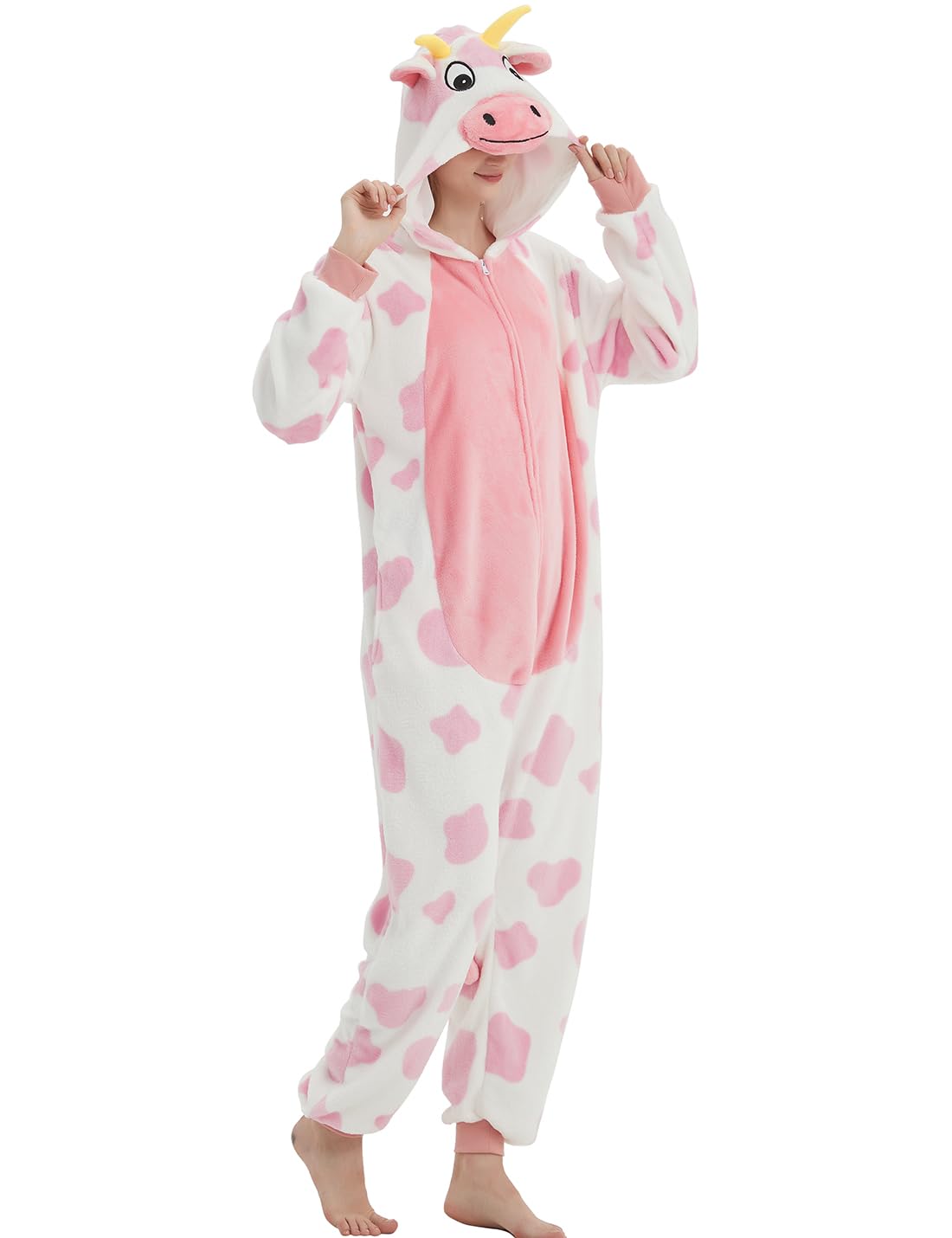 Pijama de vaca para adultos, disfraz de una sola pieza para mujer, unisex, de felpa, suave, para Halloween, Navidad