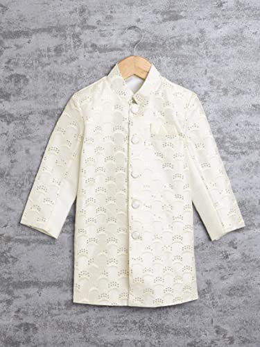 Image of AHHAAAA Kids Ethnic Cotton Silk Blend Sequin Print Indo-Western Sherwani Set for Boys 496MF