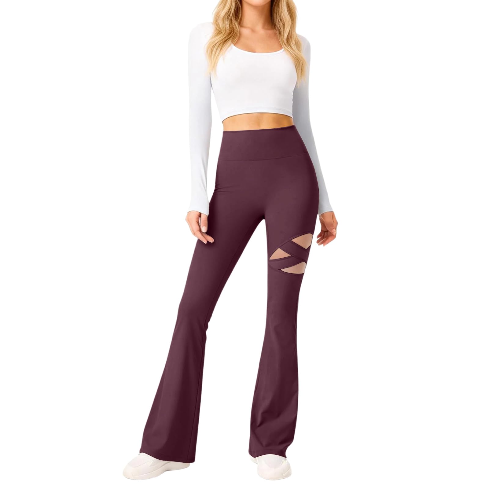 Yogahose Damen Lang Schlaghose High Waist Jogginghose Damen Flared Yoga Leggings Stretch Eng Sporthose Fitness Hosen Pilates Gym Traininghose Mit Gummizug Damenhosen Bauch Weg Jeggings Elegant