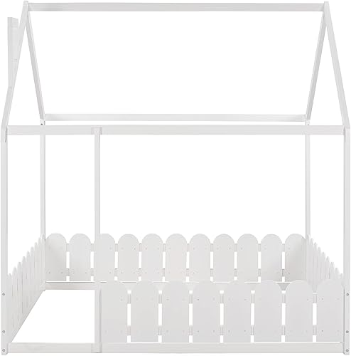 Miniatura 73 de MERITLINE Camas matrimoniales con nido para niños, marco de cama de madera para niñas y niños, cama matrimonial con techo, no necesita somier Azul +