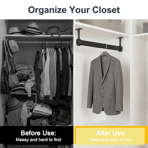 Image of HASTHIP Wardrobe Hanger Rod - 50cm Adjustable Heavy Duty Aluminum Closet Rod Wardrobe Rods for Hanging Clothes Adjustable Spacing Design, with Pre-punched Mounting Plates & Screws