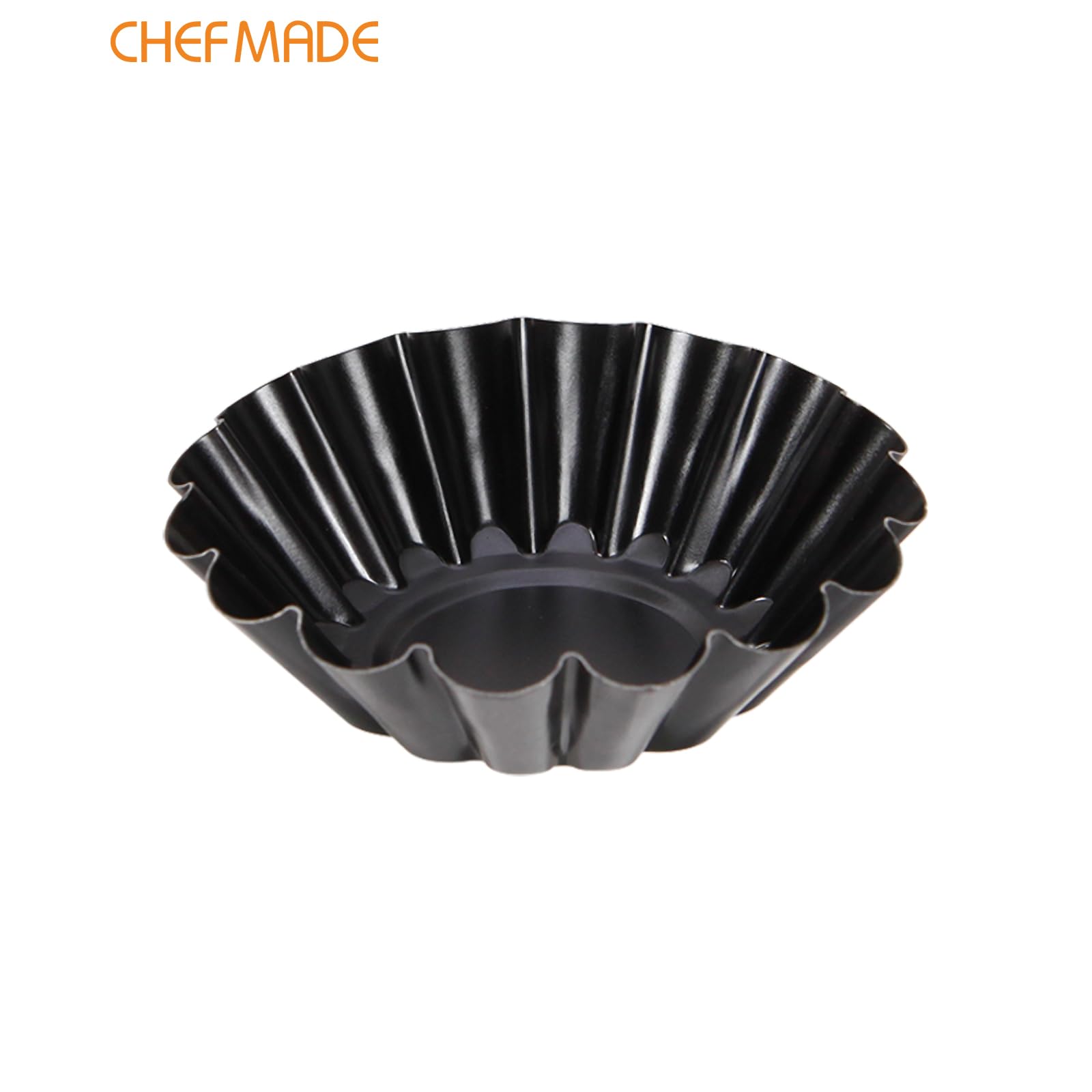 CHEFMADE Round Tart Pan Set, Non-Stick 3 Inch 12Pcs Corrugated Quiche Pan(Black)