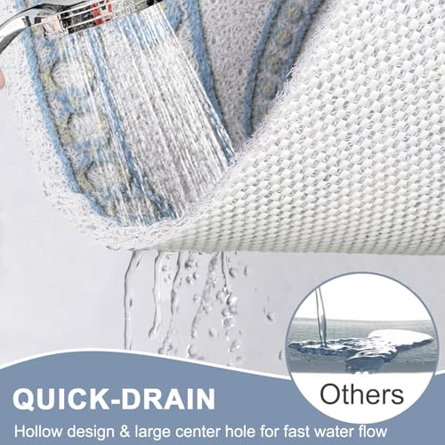 Image of Square Shower Mat Non Slip: 32x32 Inch Extra Large Shower Mats with Drain Hole in Middle -Anti Slip Shower Mats for Inside Shower -Loofah Shower Floor Mat Bath Mat for Shower Stall Bathtub Elderly