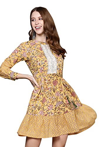 Image of ishin Women's Knee-Length Embellished Floral Dress