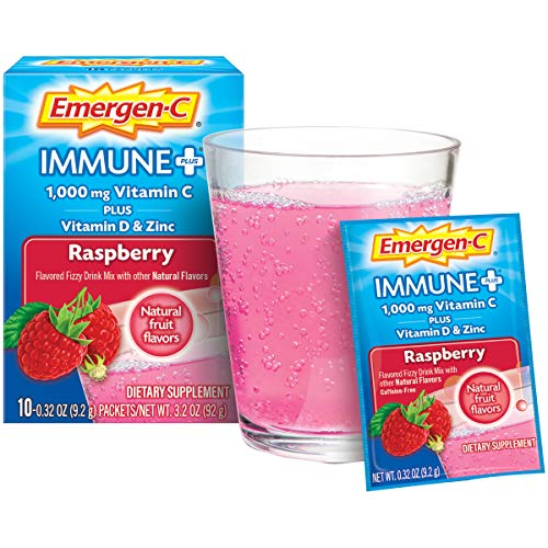 Emergen-C Immune+ Vitamin C 1000Mg Powder, Plus Vitamin D And Zinc (Raspberry Flavor), Immune Support Dietary Supplement Fizzy Drink Mix, Antioxidants & Electrolytes, 0.32 Ounce (Pack Of 10) #TOP3