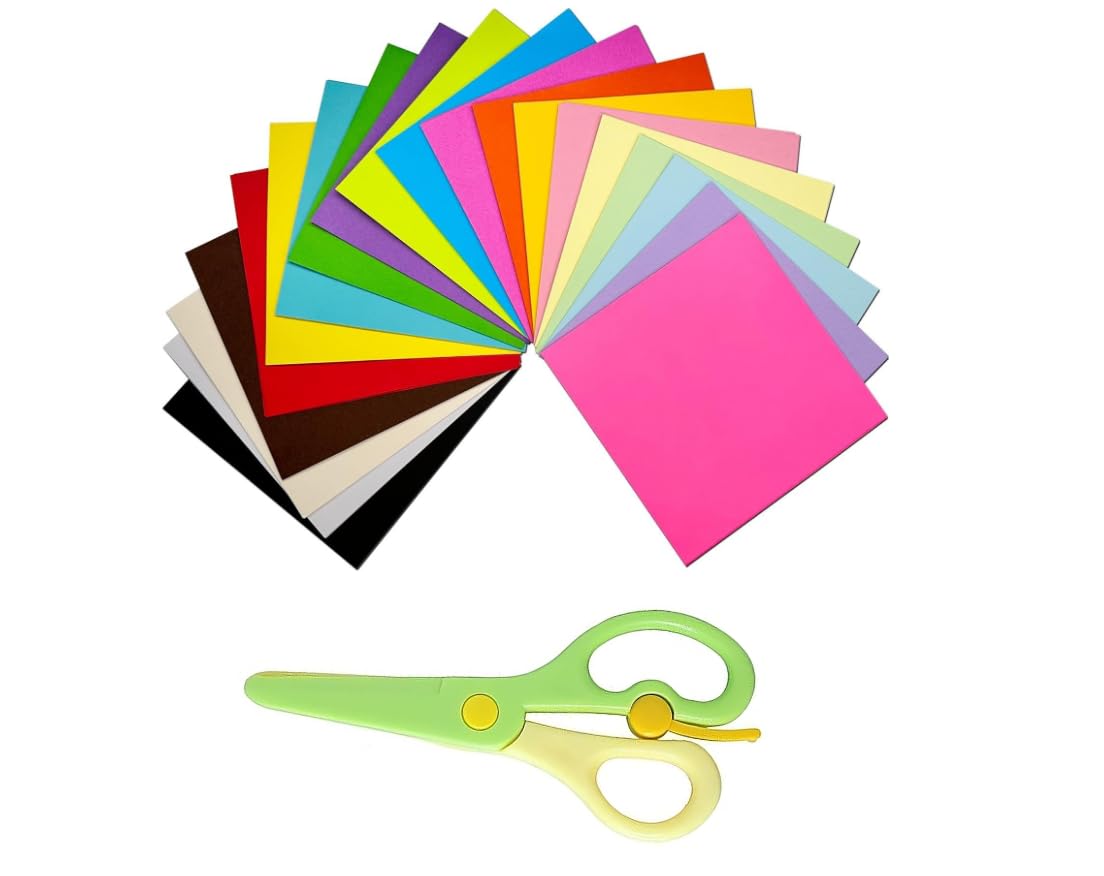 Paper Craft Kit/6 * 6 inches Origami Sheets with Kids Safety Scissors/DIY Craft (Pack of 100 Sheets with Scisssors)-picture-29