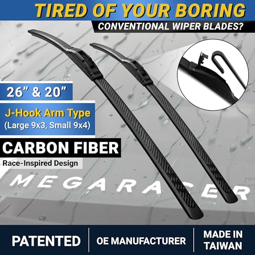 Image of Premium Silicone Windshield Wiper Blades 26 inch & 20 inch (2 Pack) for Car & Truck | Carbon Fiber Design, Quiet & Smooth Streak-Free Clean Wipe, All-Season, OEM Quality, Front Automotive Replacement Wipers