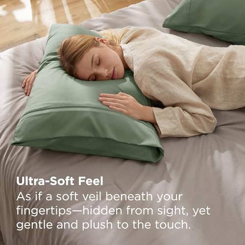 Image of Bedsure King Size Pillow Cases Set of 2 - Sage Green Brushed Microfiber Pillowcases 2 Pack, Super Soft Pillow Case Cover with Envelope Closure for Kids, Wrinkle, Fade Resistant, 20x36 Inches