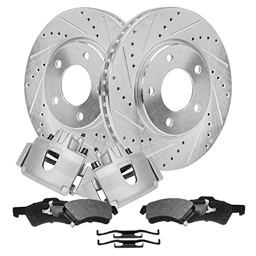 Image of Detroit Axle - Front Drilled Rotors + Calipers + Ceramic Brake Pads | Replacement for 2001-2007 Chrysler Town & Country Dodge Grand Caravan - 6pc Set