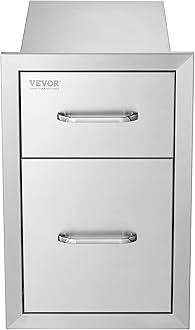 VEVOR Outdoor Kitchen Drawers 13" W x 20.5" H x 21" D, Flush Mount Double BBQ Access Drawer with Stainless Steel Handle, BBQ Island Drawers for Outdoor Kitchens or Patio Grill Station