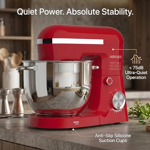 Image of 6in1 Stand Mixer with 6.5 Quart Bowl, 660W 10+p Speeds Kitchen Food Mixer Tilt-Head Bread Dough and Cake Mixers for Home Daily Use (Red)