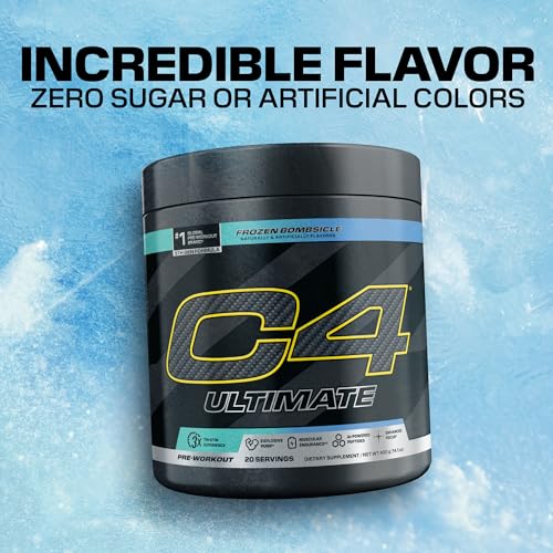 Image of C4 Ultimate Pre Workout Powder - Sugar Free Preworkout Energy Supplement for Men & Women - 300mg Caffeine + TeaCrine + Dynamine + Creatine - Frozen Bombsicle, 20 Servings