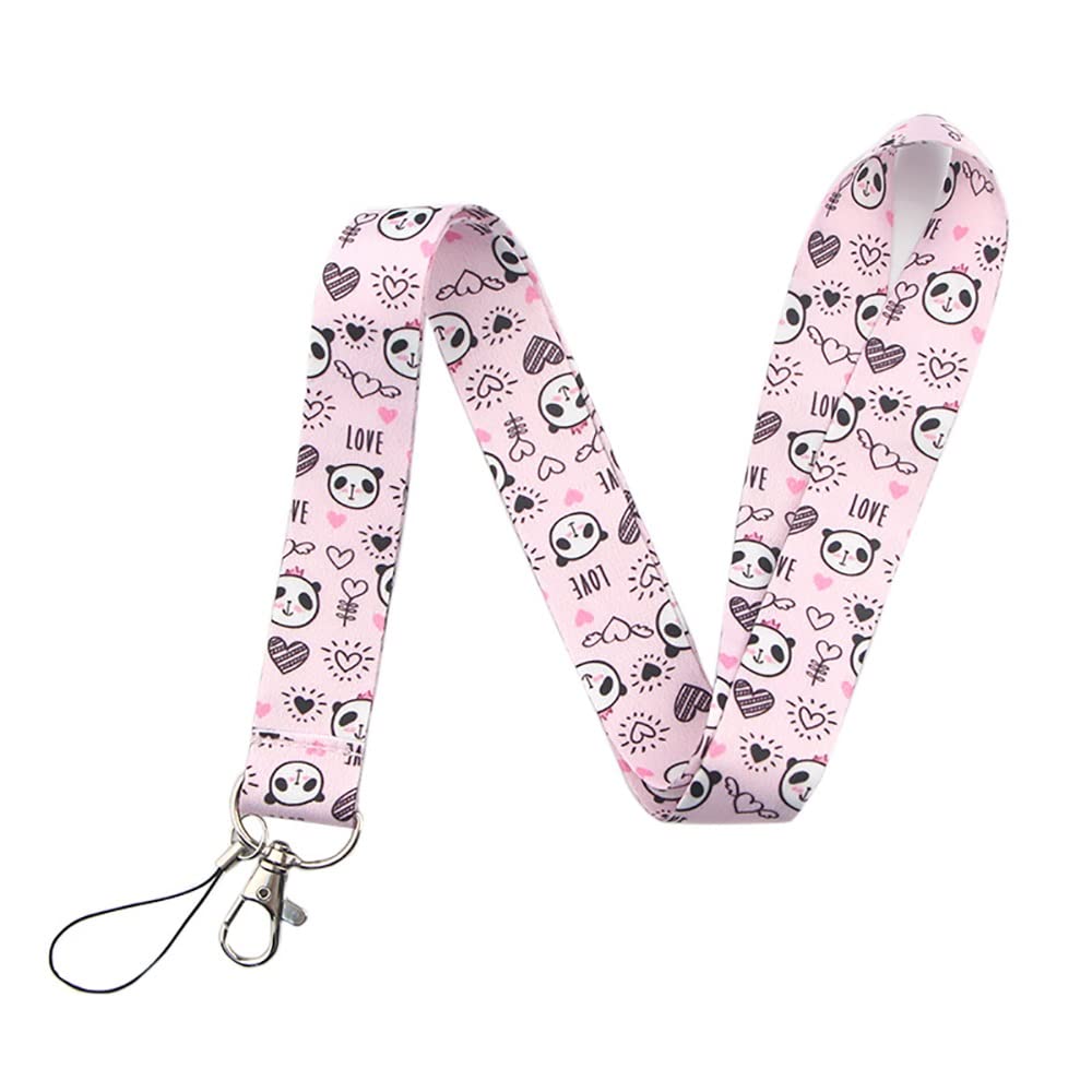 hansum Lanyard Neck Strap, Cartoon Animal Lanyards with Safety Buckle, for ID Badge Holder, Keys, Work Permits, Mobile Phones (Color : Pink panda, Size : 45cm)
