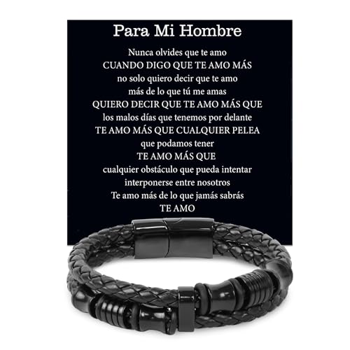 La mejor selección de regalos dia del padre para comprar hoy. 35 Pulseras de Cuero para Hombres, Regalos para Día del Padre, Pulsera de Caballero Piel Negro Regalos de Cumpleaños, Aniversario, Joyería para Hombres (Doble Fila)