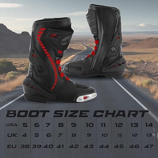 SAGA MOTO Men's Motorcycle Shoes Leather Motorbike Boots with Ankle Support Non-Slip Sole Reinforced Foot Protective Motocross Boots Rubber Sole (BT-1001 Red US11) by SAGA MOTO - Used condition - Image 2
