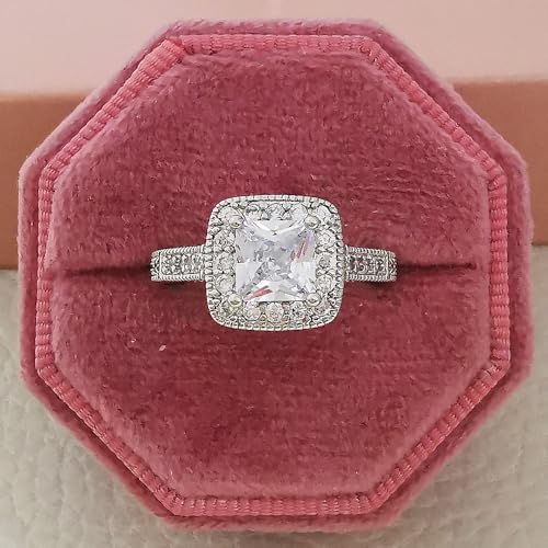 925 Sterling Silver Two in one Double-Layer Cubic Zirconia Wedding Ring for Women, Halo Wedding Ring Set, Men's and Women's Titanium Stainless Steel Ring 2-Piece Set Size 10 by EUJHRTM - Used condition - Image 3