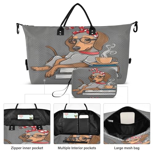 Weekender Bags Travel Duffel Gym Bag Dachshund Books Carry on Overnight Tote Bag with Toiletry Bag for Airplane Travel Trip Gym Yoga2