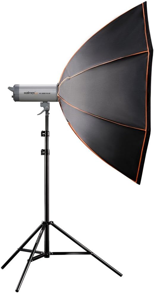 Walimex Pro Octagon Softbox mounted on a light stand with a studio strobe.