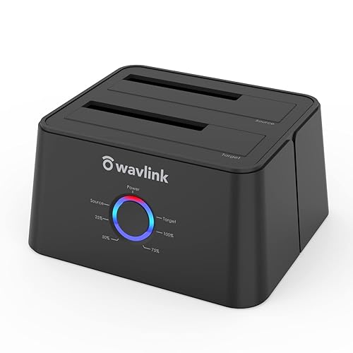 WAVLINK USB 3.0 and USB C to SATA Dual-Bay External Hard Drive Docking Station for 2.5/3.5 Inch HDD/SSD with UASP (6Gbps), Support Offline Clone/Duplicator Function [16TB X2 ]-Black - Upgraded-HDD Dock