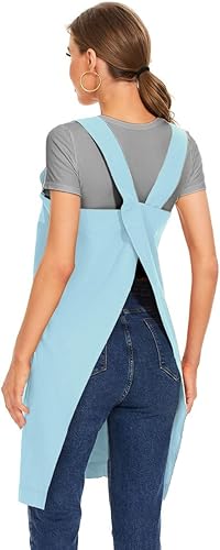 Miniatura 5 de Delantal de algodón con espalda cruzada para mujer, vestido casual con bolsillos grandes, delantal cuadrado suelto para hornear, cocinar,