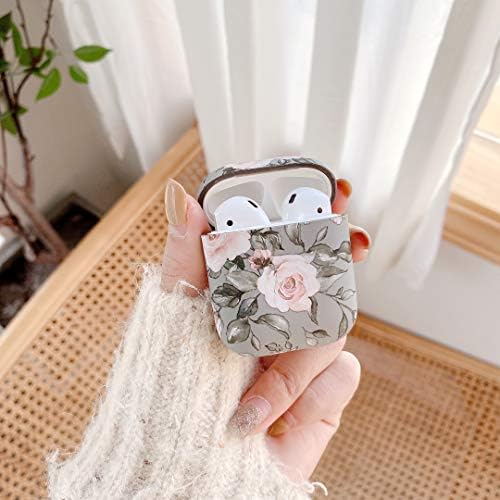 ZTUOK Compatible with AirPods 1&2 Case for Women Girls, Pink Floral and Gray Leaves Pattern Case With Anti-dust Shockproof Protective Hard Cover for AirPods 1&2-Elegant Flower