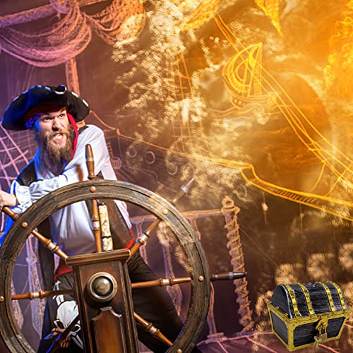 Flyekist Kids Pirate Treasure Chest Storage Box,Golden Border Decorative Pirate Chest With Lock And Key For Kids Birthday,Halloween, Christmas Pirate Party Favors #TOP5