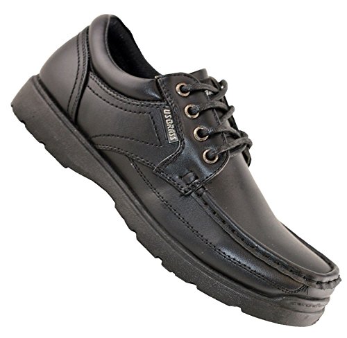 Us Brass Boys Kids New Lace Up Back To School Hard Wearing Formal Black Shoes Size 13-6 - Black - UK 6