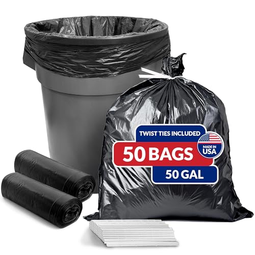 Reli. 50 Gallon Trash Bags (50 Count) | Black | Twist Ties Included | Extra Tough Leak-Proof Heavy Duty Garbage Bags | Ideal for Large Clean Ups