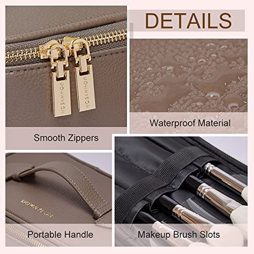 Cosmetic Bag,ROWNYEON Makeup Bag,Portable Makeup Train Case,Travel Toiletry Bag Case Organizer for Women,Grey