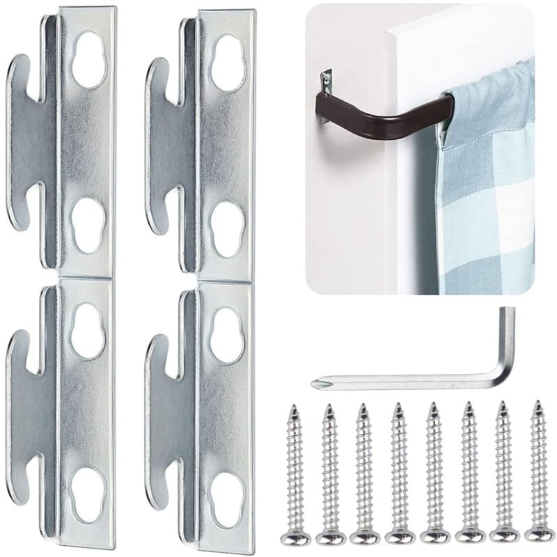 4 Pcs Curtain Rod Brackets Silver Curtains Rod Holders with 8 Screws No Drill Curtain Rod Brackets Hangers for Window Wall Iron Curtains Rod Hooks