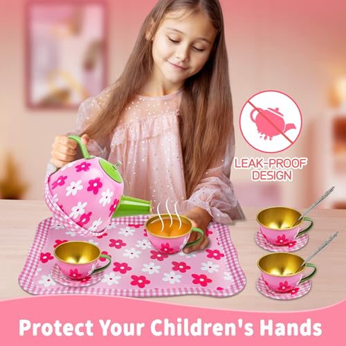 SMILESSKIDDO 46pcs Princess Tea Party Set for Little Girls - Kids Kitchen Pretend Play Toys - Toddler Tea Party Sets for Girls 3-5, Gift for 3 4 5 6 7 8 Girl(Flower) - Thumbnail 3
