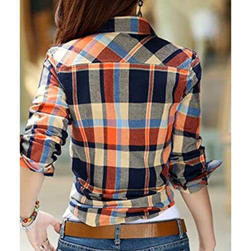 Women's Plaid Button Down Shirts Cotton Casual Long Sleeve Flannel Shirt Tops with Pocket4