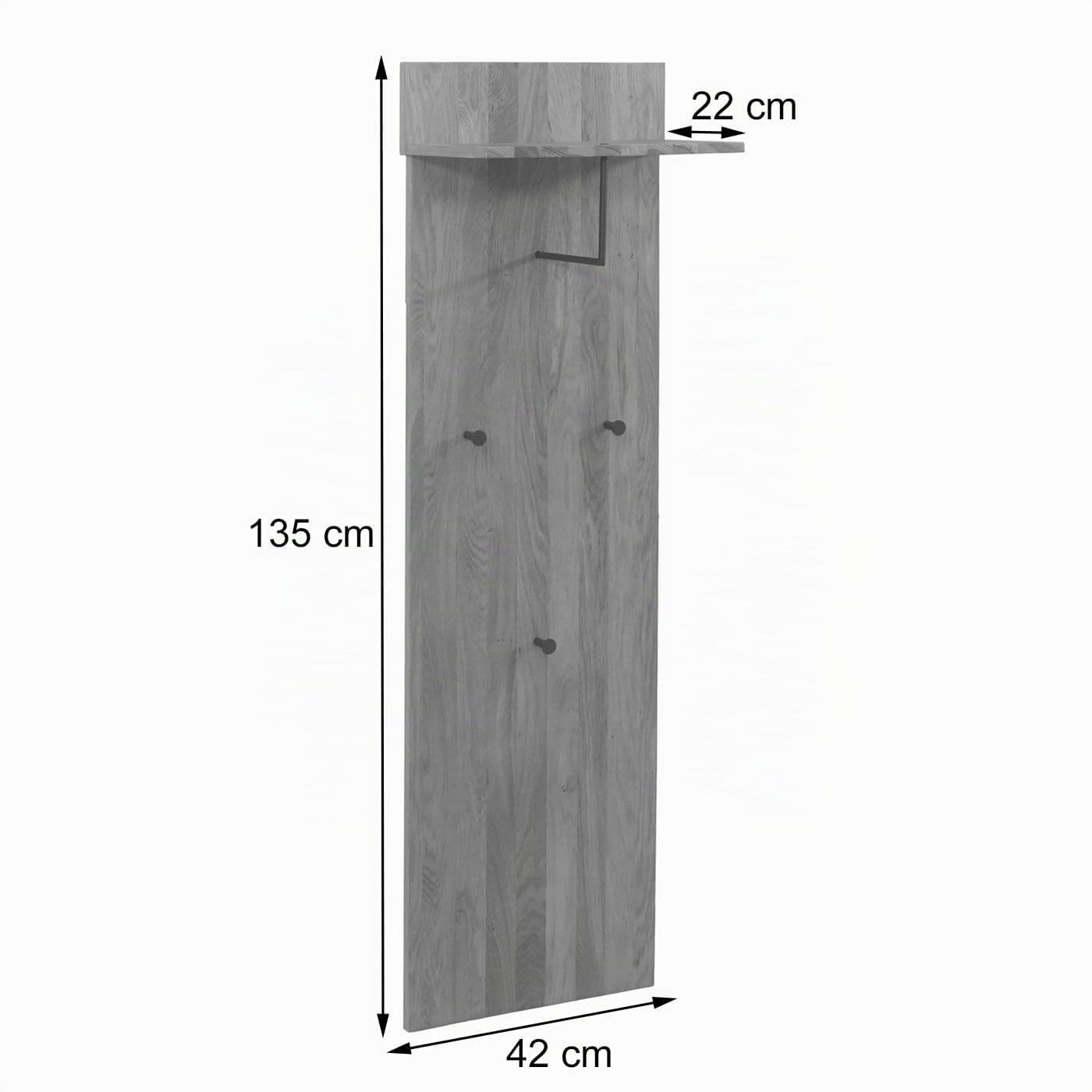 MCA Garderobenpaneel HWC-P55 Massiv-Holz Ablagefläche Haken, Eiche