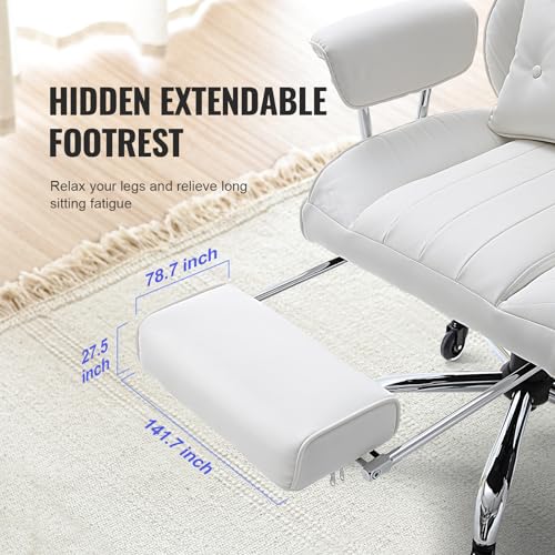Vevor RECLINING OFFICE CHAIR WHITE Reclining Office Chair With Footrest, Heavy Duty Pu Leather Wide Office Chair, Big And Tall Executive Office Chairs With Lumbar Support, Strong Metal Base Quiet Wheels thumb #2