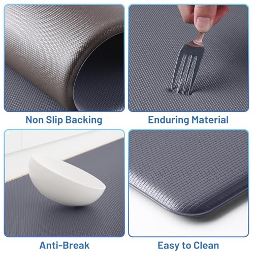 StepLively Kitchen Mat, 2 PCS Kitchen Rugs, Cushioned Kitchen Mats for Floor, Anti Fatigue Kitchen Rug Set, Non-Skid Standing Mat for Kitchen, Office, Sink, 17.3"x30"+17.3"x47", Grey