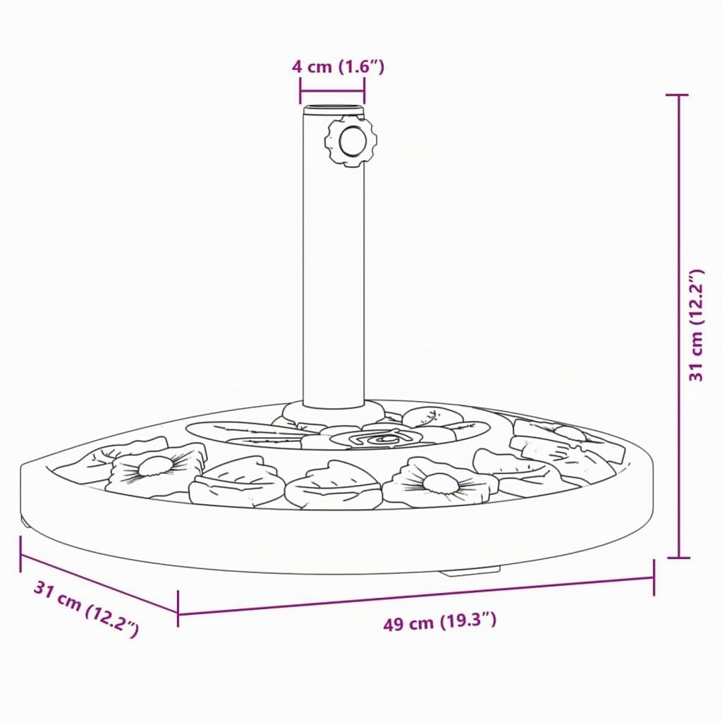 vidaXL Base de Parasol pour mâts Ø38 / 48 mm 9 kg Demi-Rond