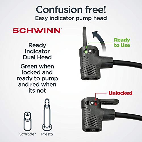Schwinn Air Center Plus Floor Bike Pump, Gauge Fits Schrader and Presta