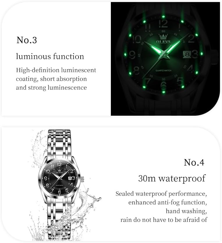 OLEVS Womens Watches Classic Dress Quartz Female Wristwatch Ladies Stainless Steel Waterproof Luminous Date Easy Read Watch for Lady - Image 4