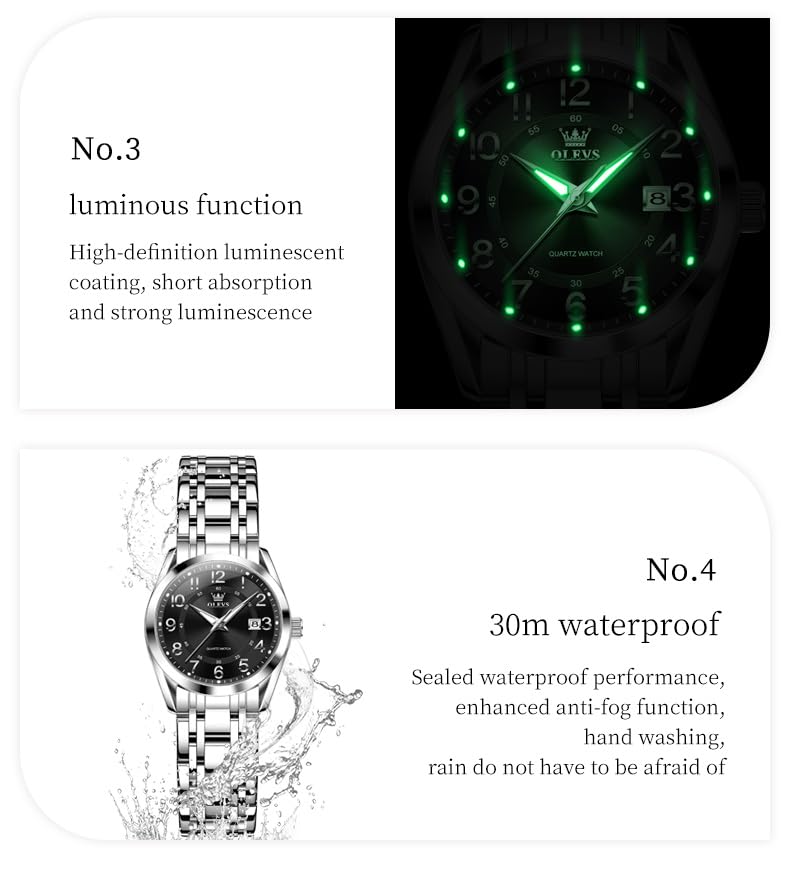 Image of OLEVS Womens Watches Classic Dress Quartz Female Wristwatch Ladies Stainless Steel Waterproof Luminous Date Easy Read Watch for Lady