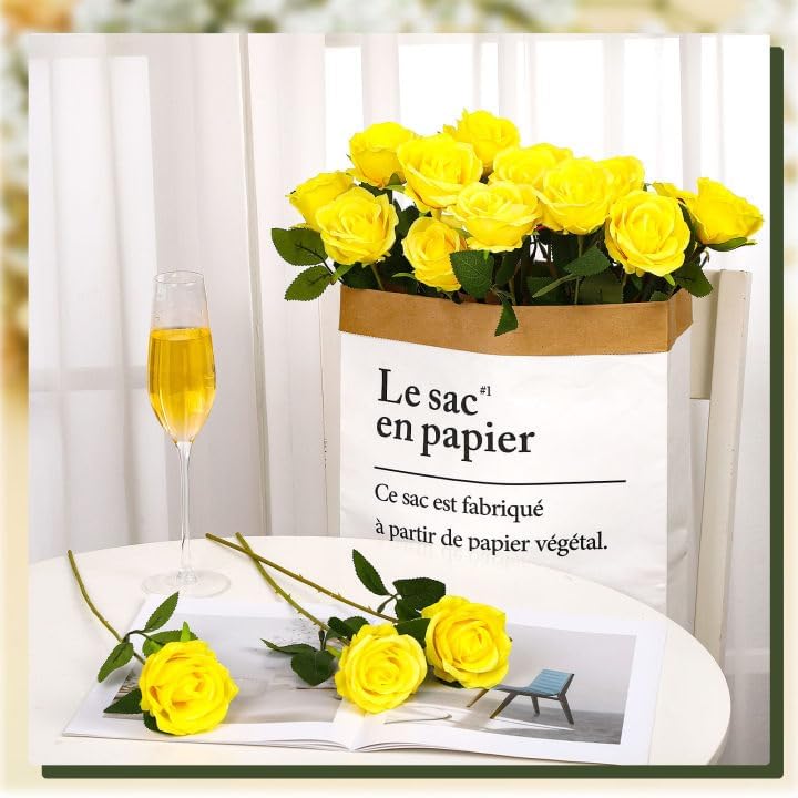 Silk Yellow Rose Bouquet - Artificial Flowers for Wedding Decor
