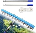 Landscape Rake, 198 cm Adjustable Lightweight Pond Rake 78 cm Width Aluminum for Removing Weeds, Leaves, Beautifying Coastlines and Beaches