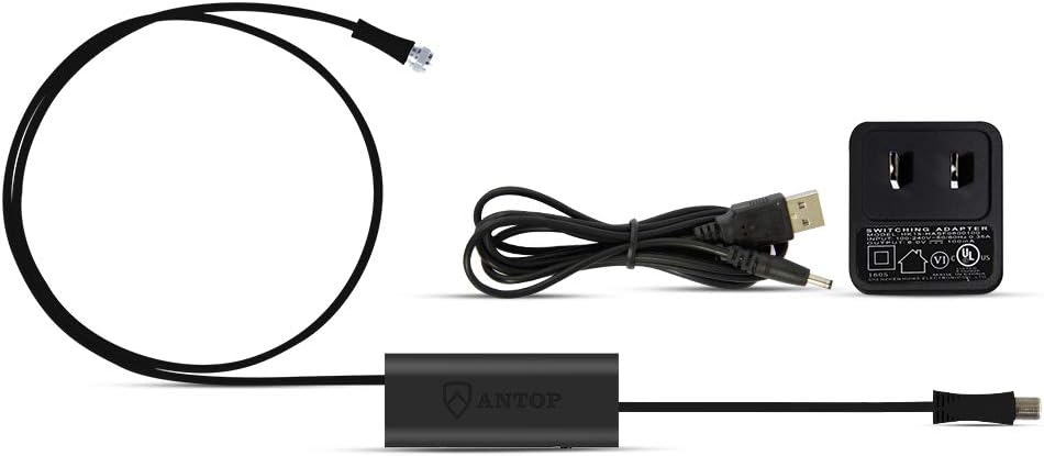 ANTOP Smartpass Amplifier TV Signal Booster for Any Non-Amplified TV Antenna, Built-in 4G LTE Filter & High Gain & Low Noise, Included USB Power Adapter and 5ft USB Cable