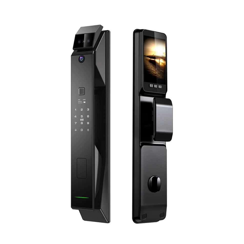 Matybobe Serrure à empreinte digitale intelligente avec caméra HD, serrure de porte biométrique avec reconnaissance faciale intelligente et poignée, 6 modes de déverrouillage, pour portes de 40–120 mm