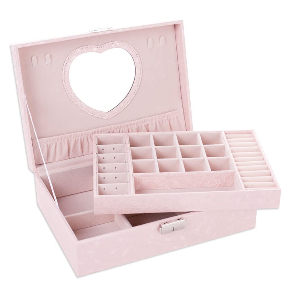 Lammcou Reise Schmuckkästchen, Kleine Tragbare Schmuckschautulle Für Unterwegs Schmuckaufbewahrung Organizer Von Halskette Ring Armband Schmuck Reiseetui Mit Spiegel Für Damen Jewelery Box (Pink
