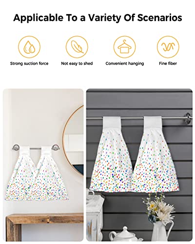 Colorful Texture Kitchen Towels With Hanging Loop 2 Pack, Absorbent Hand Towels For Bathroom, Gradient Watercolor Polka Dot White Hand Kitchen Towel Tea Bar Dish Cloths Tie Towel 18"X14" #TOP3