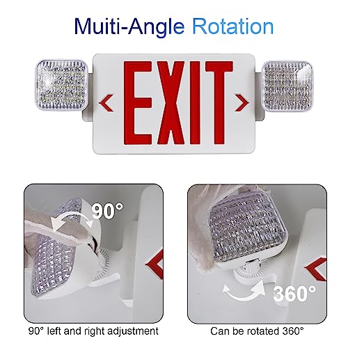 CM MZY Red Exit Sign with Emergency Light, Two Adjustable Square Head,Exit Sign with Battery Backup,US Standards,UL Certified,Exit Signs Combo for Business,120V/277V AC,1 Pack - Thumbnail 4